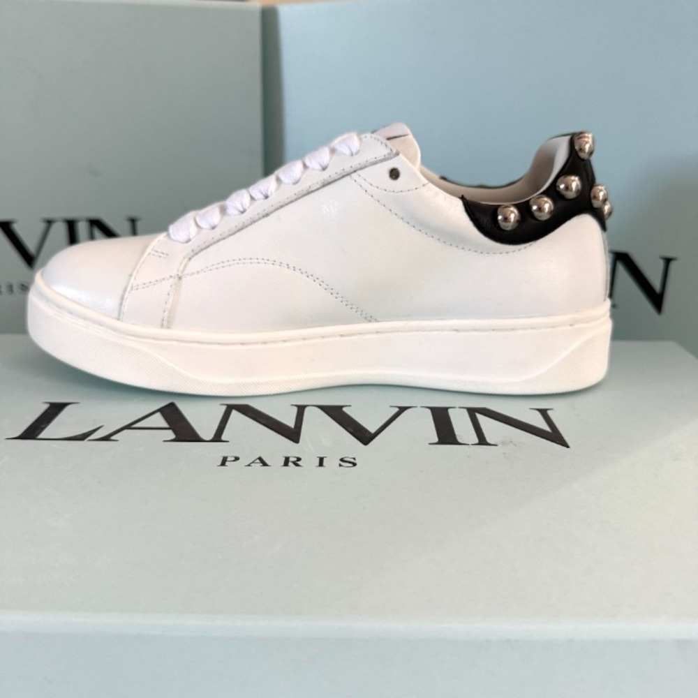 Lanvin Paris Women's White Leather DDB0 Sneakers with Studs, Sz 37 - Picture 10 of 12